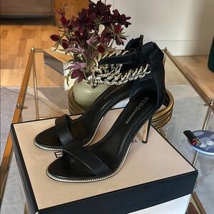 BCBGENERATION Jadia Black Open Toed Embellished Heels